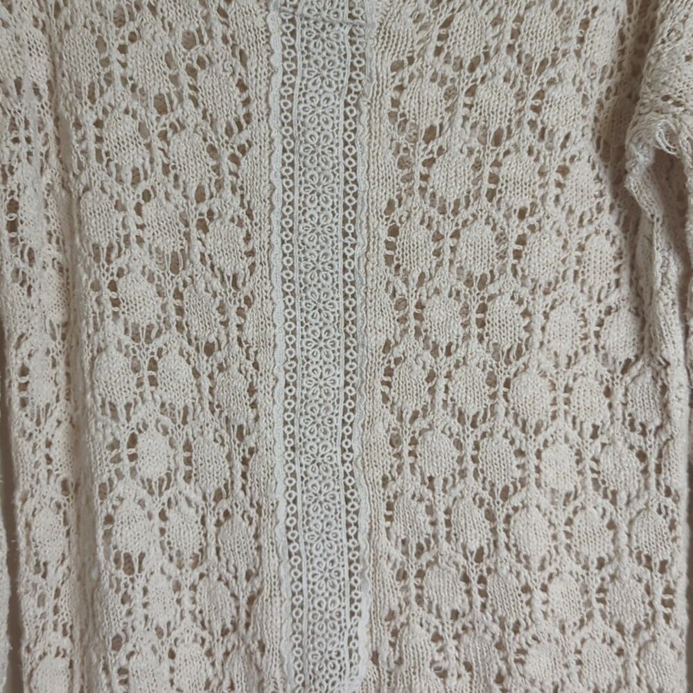 Cottagecore Embroidered Open Knit Sweater 100% Cotton Women's Medium - Picture 2 of 11